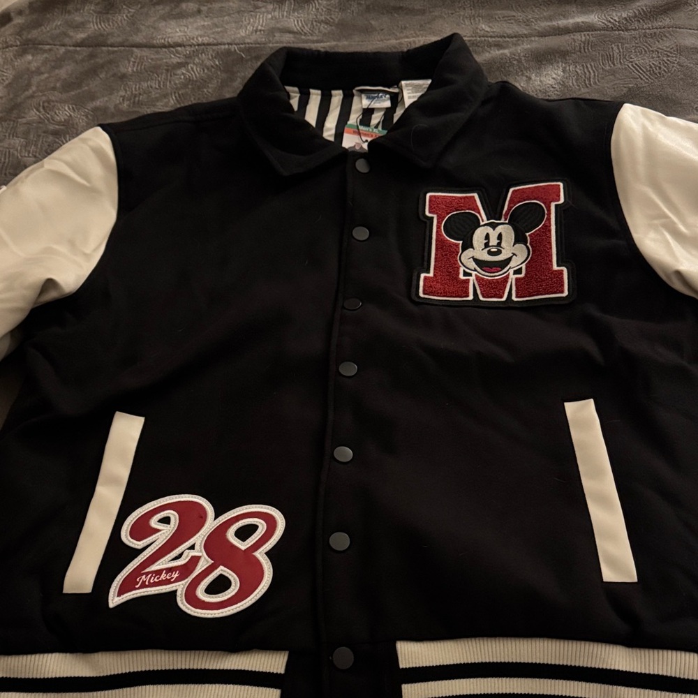 DISNEY Black and White XL Varsity Jacket, NEW w tags